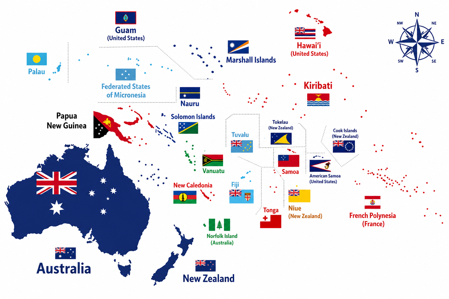 Map of Australia and Pacific Island nations serviced by Resort and Hotel Supplies